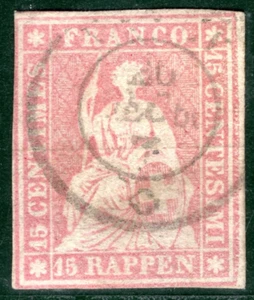 SWITZERLAND Classic Scott.38a 15r Pale Rose HELVETIA Used CDS Cat $72.50+GOLD103 - Picture 1 of 6