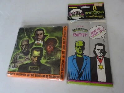 Servilletas de papel e invitaciones de fiesta Frankenstein monstruos de Universal Studios de colección Foto 1 de 2