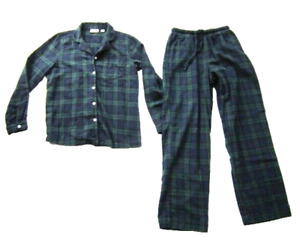 L.L. Bean Women's Size XS Plaid Cotton 2 Piece Flannel Pajama Set black watch