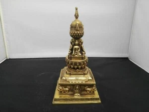 Statua Stupa Pagoda 4 Buddha Tibetano Buddista Rame Bronzo - Foto 1 di 10