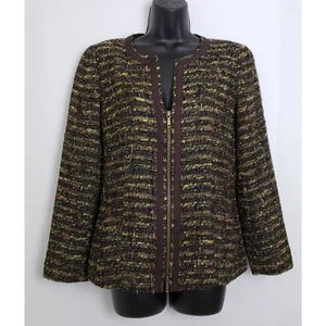 Chaqueta Blazer Mujer Lafayette 148 Marrón Multicolor Tweed Cremallera Talla 4 - Imagen 1 de 7