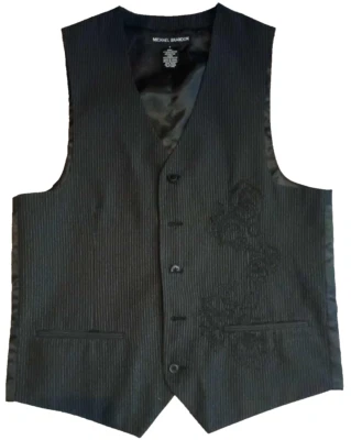 Michael Brandon Vest Mens Small Black Stripe Tux Tuxedo Suit Formal Embordered - Image 1 of 4
