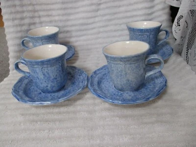 Mikasa Country Charm Kentucky Blue Cup Saucer Set Stoneware 4 Sets # D9525 NICE! - Image 1 of 4