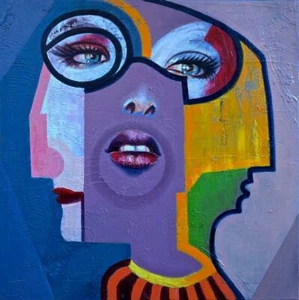 ORIGINAL GENNADIY IVANOV "Illusionist" division series cubist art Oil PAINTING - Picture 1 of 1