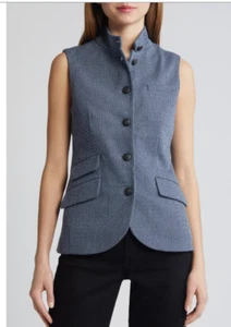 -$398 New Rag & Bone Slade Jacquard Vest In Blue Multi. Size 10 - Picture 1 of 9