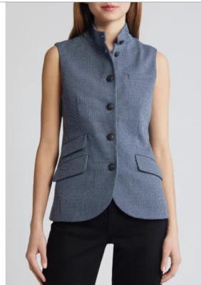 -$398 New Rag & Bone Slade Jacquard Vest In Blue Multi. Size 10 - Image 1 of 4