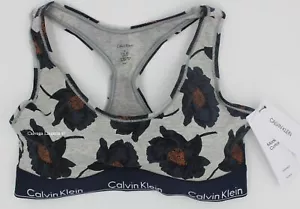 NWT Calvin Klein F3785 "Moderno" Wireless Racerback Algodón Bralette Gris / Floral - Imagen 1 de 5