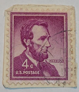 U.S. Postage ~ Abraham Lincoln ~ Cancelled/Post ~ Purple 4¢ Stamp -c.1956 ~ S19 - Bild 1 von 6