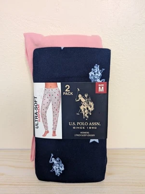 U.S. Polo Assn. Pack de 2 joggers para dormir para mujer rosa claro/azul marino talla Med Foto 1 de 4