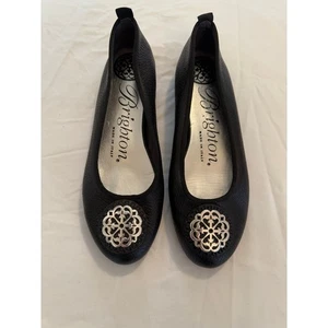 Brighton Aleta Black Ballerina Flats Silver Medallion Size 6M Made in Italy - Picture 1 of 5