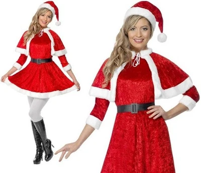 Christmas Fancy Dress Velour Santa Lady & Cape Costume by Smiffys - Image 1 of 4
