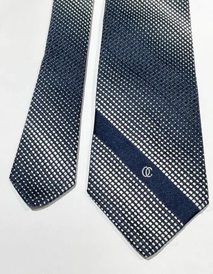 Gravata masculina geométrica Oleg Cassini poliéster clássica 54” azul marinho branca - Imagem 1 de 4