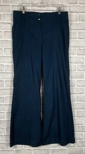 Maeve Anthropologie Pants Womens Sz 12 Navy Blue Linen Blend Pockets Wide Leg - Picture 1 of 8