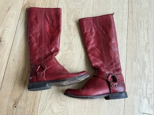 Frye Womens Phillip Red Leather Back Zip Tall Harness Riding Boots 76850 SZ 6B - Photo 1/7