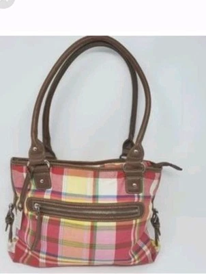 Bolso/cartera CHAPS by Ralph Lauren a cuadros amarillo rojo rosa verde asas marrones Foto 1 de 4