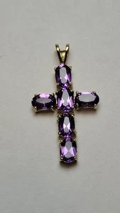 10k Yellow Gold 6 Oval Amethyst Cross Pendant - Picture 1 of 5