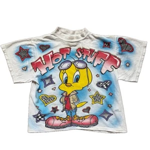 Vintage 90s Tweety Bird T-shirt 1996 Hot Stuff Youth Teen Sz L Looney Tunes - Picture 1 of 9