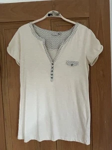 ESPRIT Cream Cotton T-shirt Top Size M (Fits UK 8-10) - Picture 1 of 10