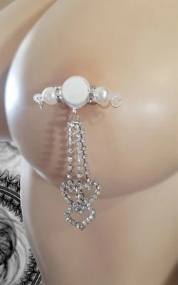 PAR de corazones de diamantes de imitación de cristal barra falsa - joyería para pezón SIN PIERCING b-001 Foto 1 de 4