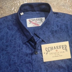 NUEVA Camisa Schaefer Outfitter Western Abotonada Para Hombre Pequeña Azul Paisley Manga Larga - Imagen 1 de 8