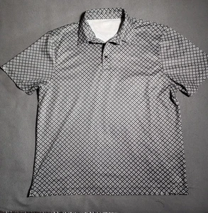 Etonic Hemd Herren Large weiß schwarz kariert Allover Print Performance Golf Polo - Bild 1 von 18