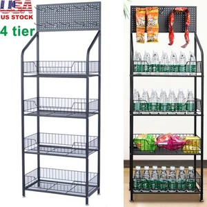 4 Tier Supermaket Snack Rack Display Stand, Black Retail Candy Display Shelves - Picture 1 of 8