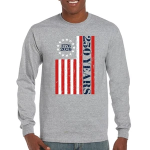 USA 250 Years Flag Long Sleeve T-shirt American Patriotic July 4th Freedom - Picture 1 of 78