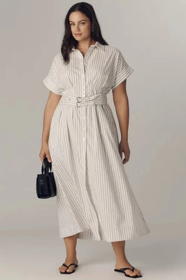 Vestido camisa Anthropologie The Tobie fivela dupla por Exquise listra de giz 2X novo com etiquetas - Imagem 1 de 4