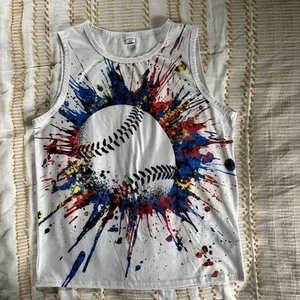 Shein Boy’s Baseball Splattered Paint Graphic Tank Top Size 13-14Y - Picture 1 of 5