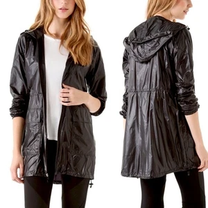 Chaqueta Empacable Theory Para Mujer Talla M Vitoni Negra Brillante Climáticamente Con Capucha Anorak - Imagen 1 de 15