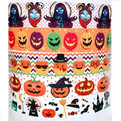 Grosgrain Ribbon 7/8" Halloween Lot8 Printed 5 Yard mixed lot BULK Wholesale  - Image 1 of 2