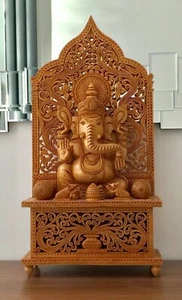 Large Indian Wooden Carved Lord Ganesha 22 Inches (UK Seller) - Picture 1 of 3