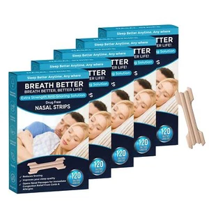 600 Breath Better Large Tan Nasal Strips, Extra Strength Anti Snoring Solution - Picture 1 of 5