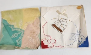  VIntage Lot Of 6 Pure Linen Hand Embroidered Floral Design Handkerchiefs Read - Picture 1 of 11