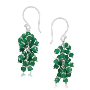 Emerald Beads Dangle Drop Earrings in Yellow Gold Filled and 925 Sterling Silver - Picture 1 of 4