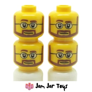 LEGO Minifigure Heads Neat Brown Beard White Pupils and Glasses 4 x NEW FH42 - Picture 1 of 4
