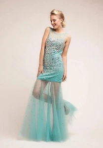 Cinderella Divine Ballkleid Damen Aqua Blau Perlen Türkis Chiffon CND-J9006 - Bild 1 von 4