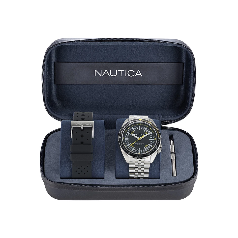 Mens Wristwatch + Watchband NAUTICA VINTAGE NAPNVF303 Stainless Steel Black - image 1 of 3