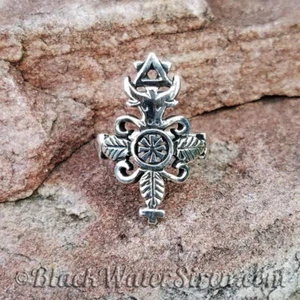 VOODOO VEVE - BOSSOU - ANILLO PLATA DE LEY 925 Lwa Vodou - Imagen 1 de 4