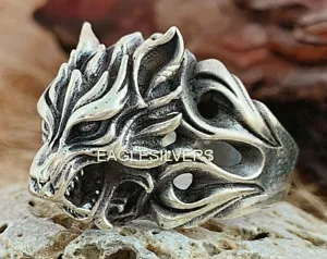 18 Gr Wolf Predator Cane Vampiro 925 Argento Sterling Originali Uomo Anello - Foto 1 di 6