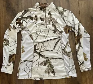Vintage Womens Realtree APC Camo Long Sleeve 1/4 Zip-Up Shirt Size Large EUC - Picture 1 of 6