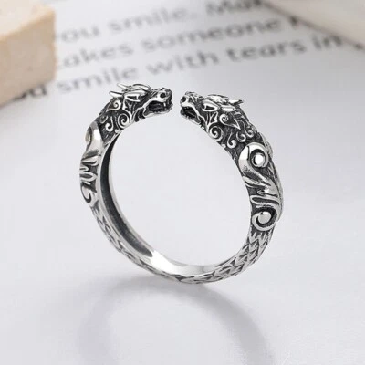 Women's Men's Ring Vintage Chinese Dragon Blessing Dragon Ring - - Image 1 of 4