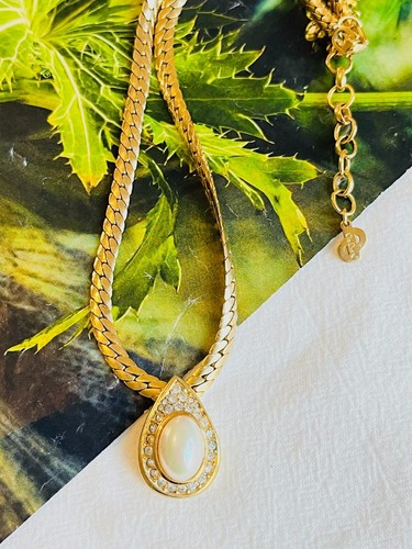 Collana Christian Dior vintage anni 80 cristalli perle bianche goccia acqua pendente