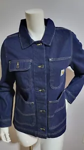 NUOVO PIUMINO CARHARTT DONNA RELAXED FIT DENIM CHORE BLU CON BOTTONI TAGLIA XS - Foto 1 di 4