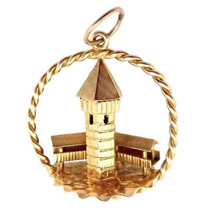 Selten! Vintage Gubelin 18k Gelbgold Turm Charm Anhänger - Bild 1 von 10