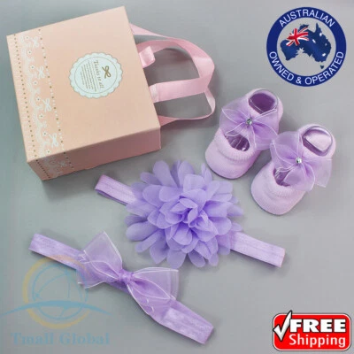 Newborn Baby Girls Headband Bow Flowers Cloth Hair Bands Accessor Sock Gift Box  - image 1 of 4