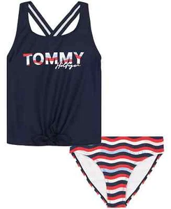TOMMY HILFIGER Big Girls Logo Wave Print Tankini, 2 Piece Set Size: L $46 - Picture 1 of 4