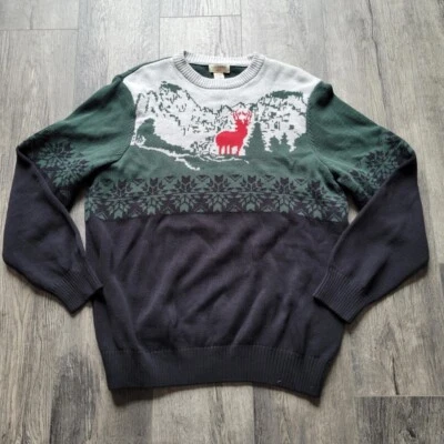 Dockers Winter Holiday Sweater Fair Isle Green Black Deer Moose Stag Men's XL Foto 1 de 4