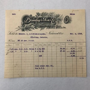 Antique Wheel Company J Finlay and Sons Billhead Letterhead Document 1915 - Picture 1 of 6