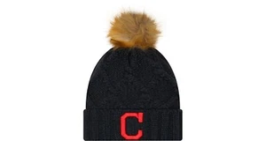 Para mujer New Era Cleveland Guardians Azul marino Lujo Puños Tejido Sombrero con Pom Invierno - Imagen 1 de 2
